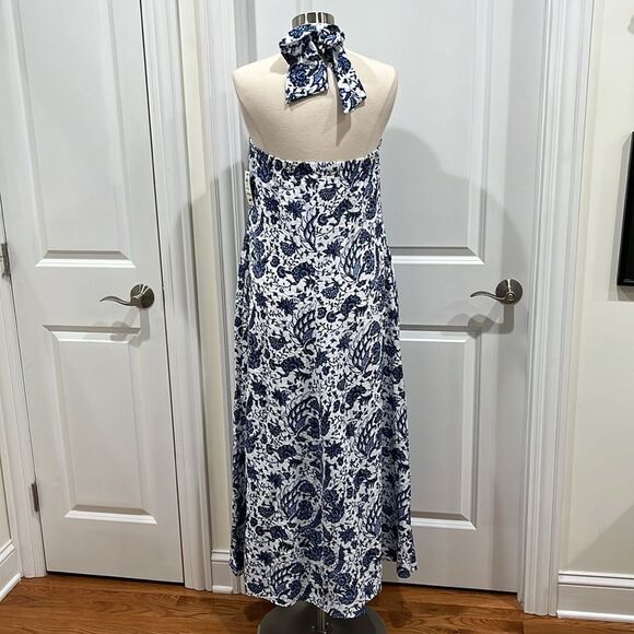 New! INC International Concepts Maxi Dress Blue Batik Pockets Halter Size Small - Picture 5 of 11